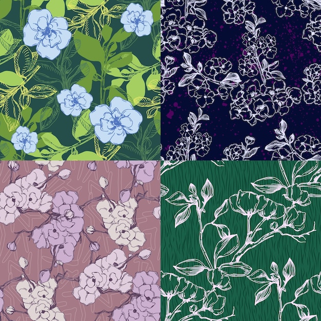 La flor de cerezo japonesa sakura patrón sin costuras tela de lino papel tapiz de fondo flores de cerezo impresión textil árbol de primavera flor de tela rosadas flores simples
