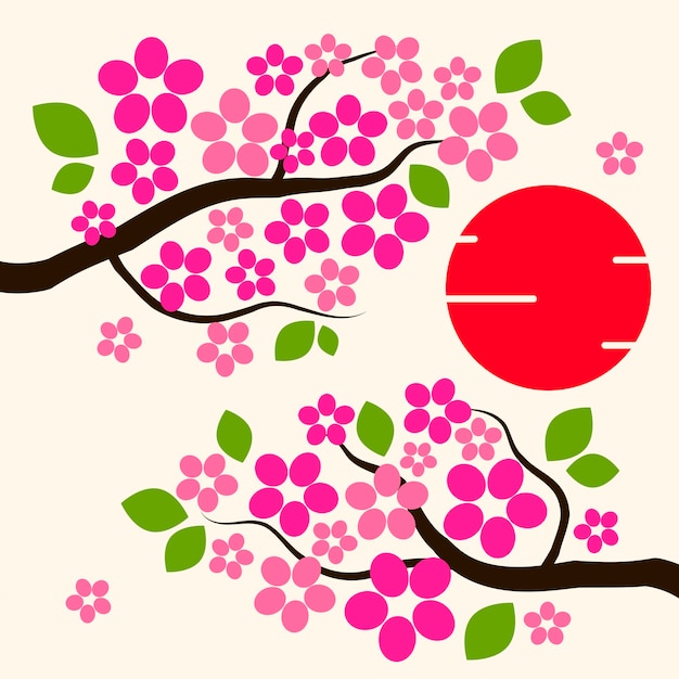 Vector flor de cerezo, plano de fondo, sakura, flores, rosa, en, rama, plano, vector, ilustración