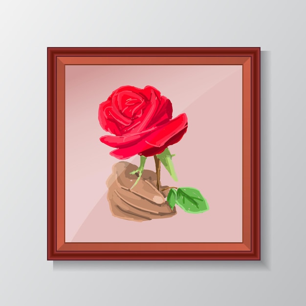 Flor color de rosa abstracta dibujada a mano en marco de madera