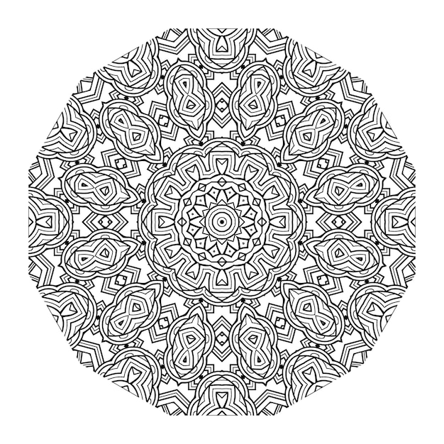 Flor para colorear Mandala Arte Simple Mandala Forma Vector Floral Oriental Esquema Flor Vintage Decoración