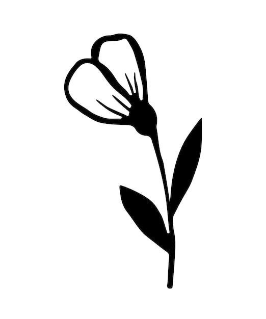 La flor de contorno negro se dibuja a mano Brote de campo simple Ilustración vectorial de una planta con flores