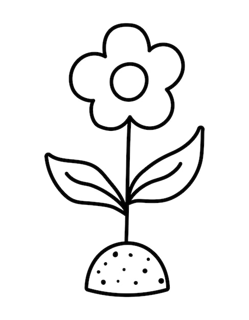 Flor de crecimiento vectorial en blanco y negro Elemento decorativo floral Hermosa primavera o línea de verano clipart aislado sobre fondo blanco Ecológico plantar un concepto de semilla o página para colorear