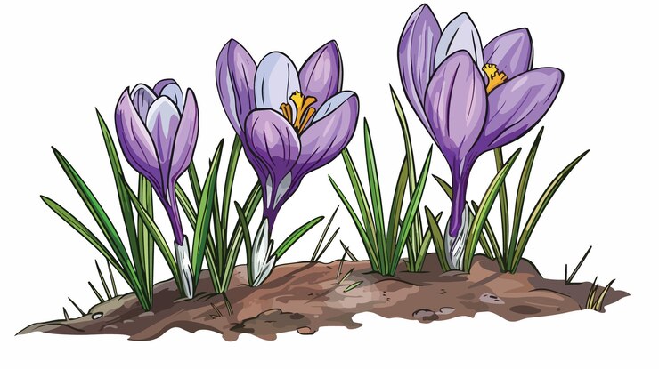 Vector flor de croco de primavera vibrante en fondo blanco estilo de dibujos animados aislados