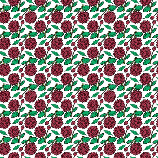 Flor de Dalia con hojas y brotes Diseño de patrones sin fisuras