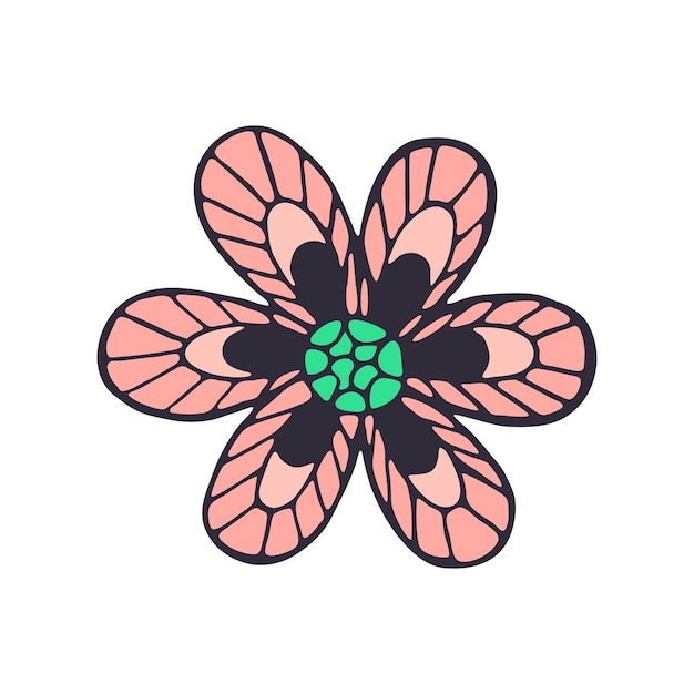 Flor dibujada a mano aislada sobre fondo blanco Ilustración de dibujo de garabato decorativo colorido Elemento floral vectorial