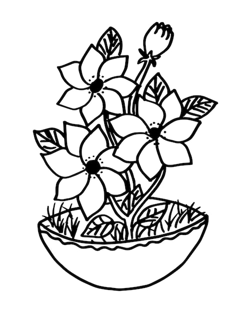Flor dibujada a mano arte lineal Flor Doodle página para colorear Diseño de flores incoloras Flor dibujada a mano