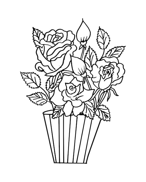 Flor dibujada a mano arte lineal Flor Doodle página para colorear Diseño de flores incoloras Flor dibujada a mano