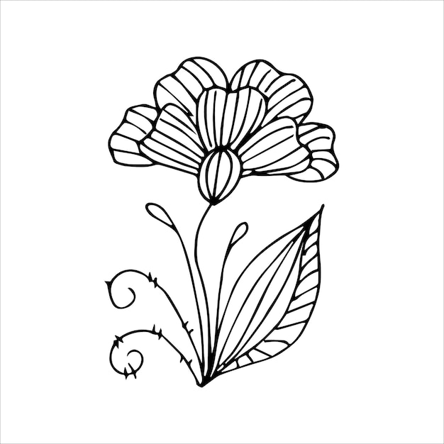 Flor dibujada a mano elemento de garabato único para colorear imagen vectorial en blanco y negro