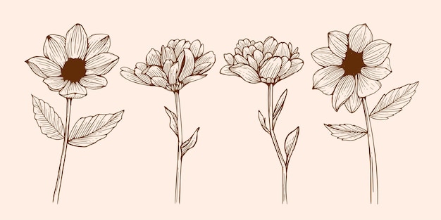 Flor dibujada a mano grabada vintage