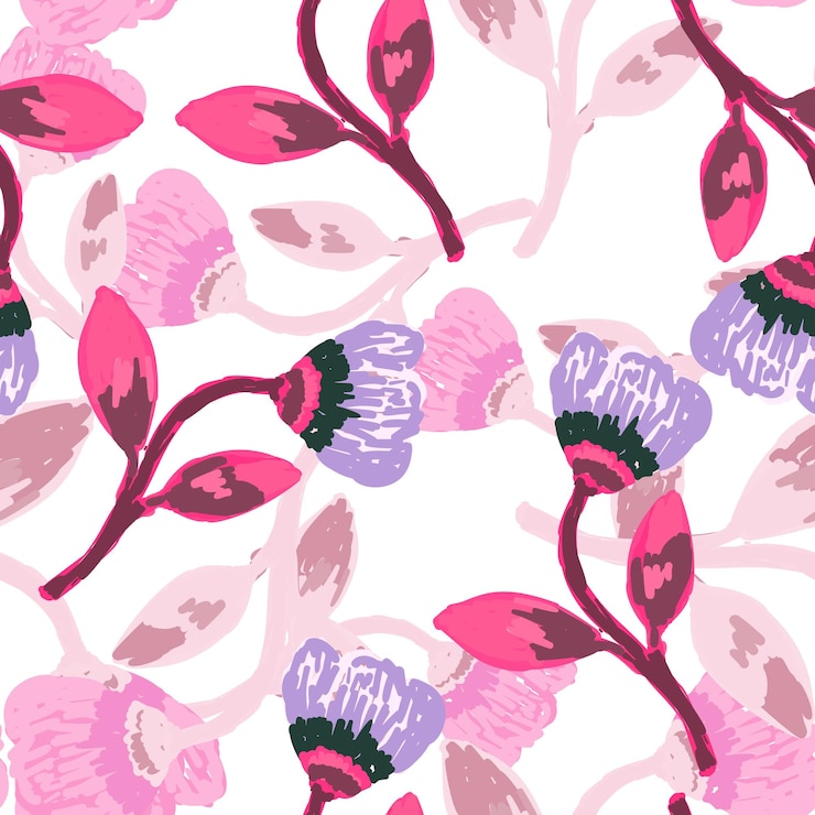 Vector flor dibujada a mano de patrones sin fisuras estilo de arte ingenuo plantas botánicas lindas telón de fondo sin fin papel tapiz floral decorativo