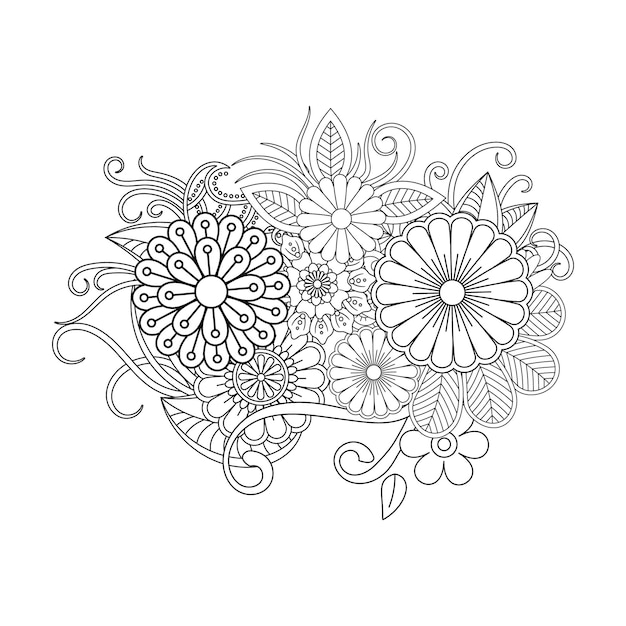 Flor de dibujo a mano página para colorear