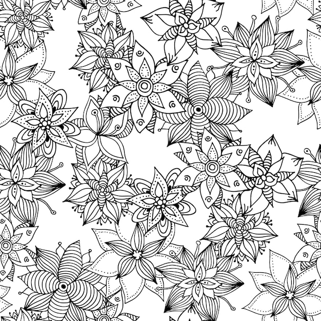 Flor doodle patrón vector dibujado a mano ilustración floral