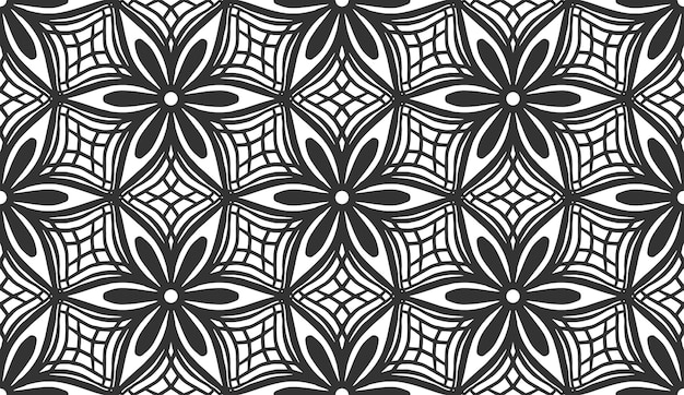 Flor de encaje negro de patrones sin fisuras Textura de línea floral geométrica abstracta Tela de moda vintage ornamento alfombra papel tapiz embalaje papel de regalo impresión Diseño de mosaico hexagonal árabe monocromo