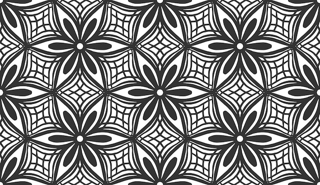 Vector flor de encaje negro de patrones sin fisuras textura de línea floral geométrica abstracta tela de moda vintage ornamento alfombra papel tapiz embalaje papel de regalo impresión diseño de mosaico hexagonal árabe monocromo