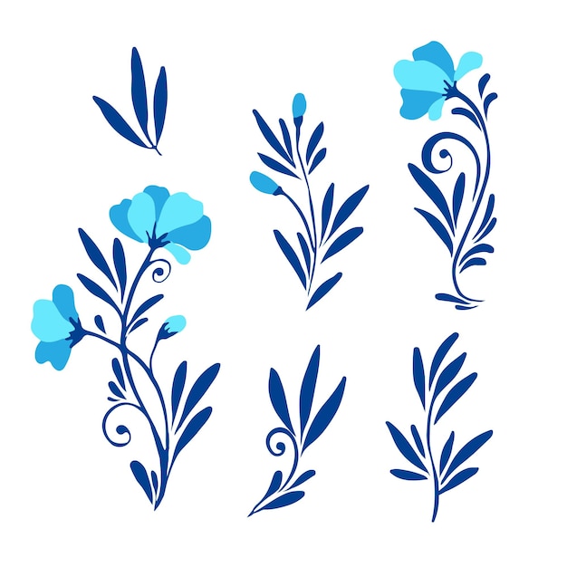 Flor establecida o planta ornamental Impresión botánica de hojas flores y rizos Un patrón natural simple Ilustración vectorial sobre un fondo blanco