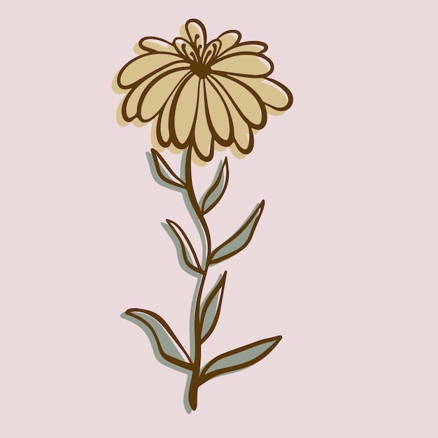 Flor en estilo de dibujos animados Hermoso diseño floral botánico Una planta dibujada a mano Linda flor sobre fondo rosa