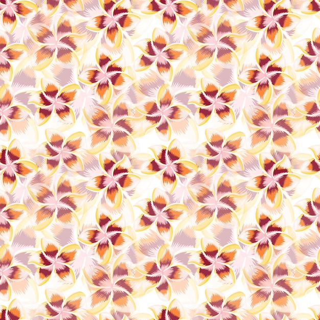Flor exótica plumeria de patrones sin fisuras. Fondo de pantalla de flores de hibisco tropical. Telón de fondo botánico abstracto. Diseño para tela, estampado textil, envoltura, funda. Ilustración vectorial.