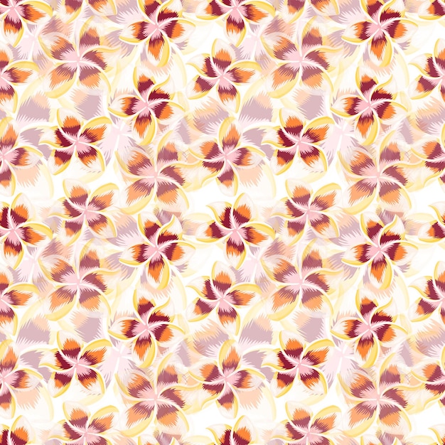 Flor exótica plumeria de patrones sin fisuras. Fondo de pantalla de flores de hibisco tropical. Telón de fondo botánico abstracto. Diseño para tela, estampado textil, envoltura, funda. Ilustración vectorial.