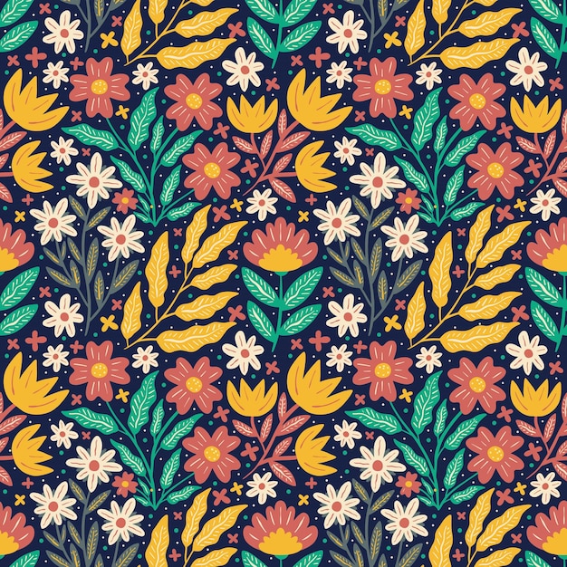 Flor floreciente con patrones sin fisuras de color brillante