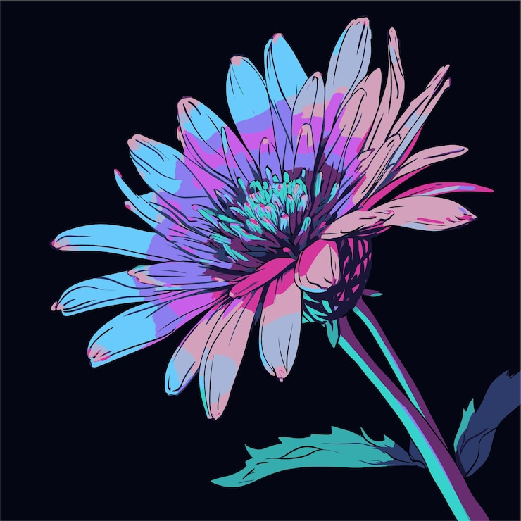 Vector una flor con un fondo azul y morado.