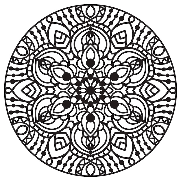 Flor de garabato redonda ornamental aislada sobre fondo blanco. mandala de contorno negro. círculo geométrico