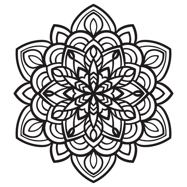 Flor de garabato redonda ornamental aislada sobre fondo blanco. mandala de contorno negro. círculo geométrico