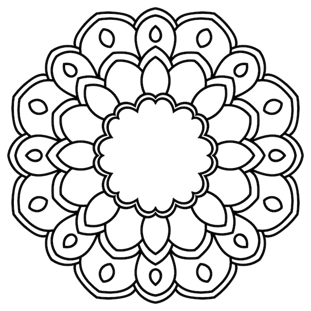 Flor de garabato redonda ornamental aislada sobre fondo blanco. Mandala de contorno negro. círculo geométrico