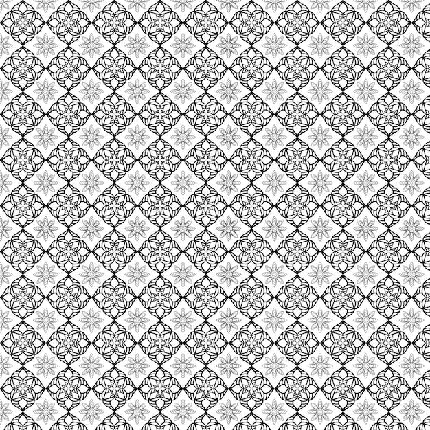 Flor geométrica floral Mandala vector de patrones sin fisuras en la ilustración en blanco y negro
