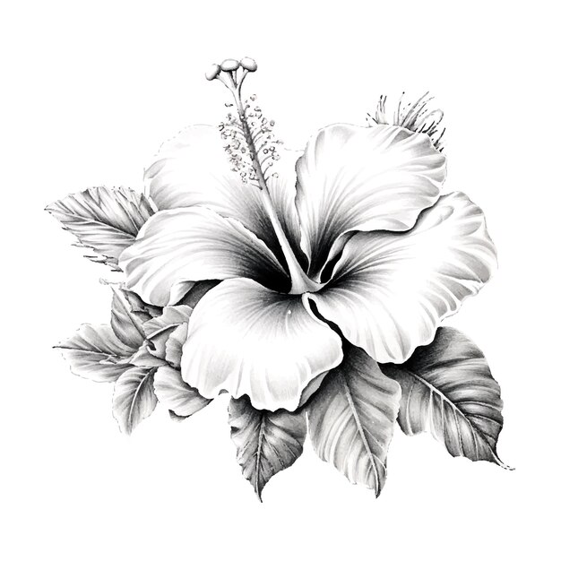 Flor hawaiana fondo blanco sin sombreado hoja de cloración negro y blanco