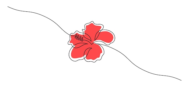 Flor de hibisco en un dibujo de línea continua Símbolo abstracto floral en estilo lineal simple Concepto de té de hierbas rojo orgánico en trazo editable Ilustración vectorial de contorno de Doodle