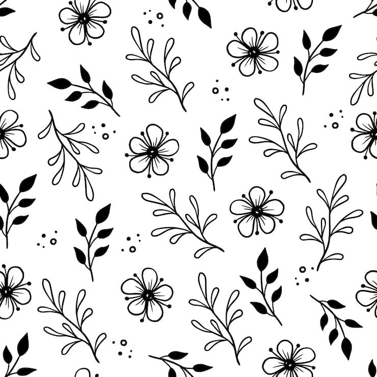 Flor de hoja dibujada a mano de patrones sin fisuras Doodle estilo froral simple Ilustración de vector de fondo de hoja