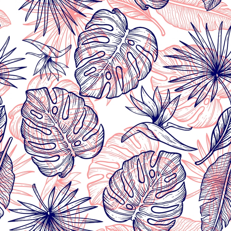 Vector flor hojas línea mano dibujar diseño vintage