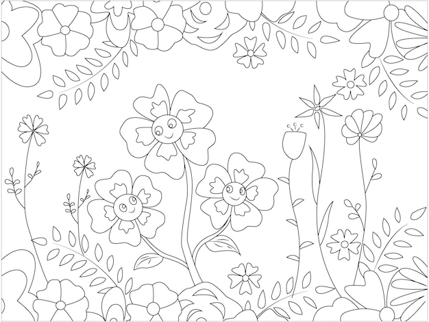 flor, ilustración, colorido, página, para, niños