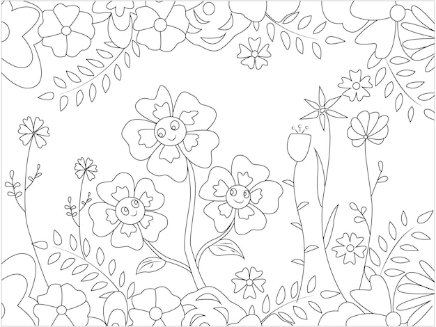 flor, ilustración, colorido, página, para, niños