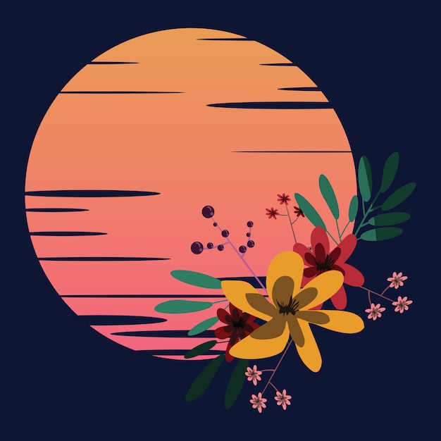 Flor en ilustración vectorial luna