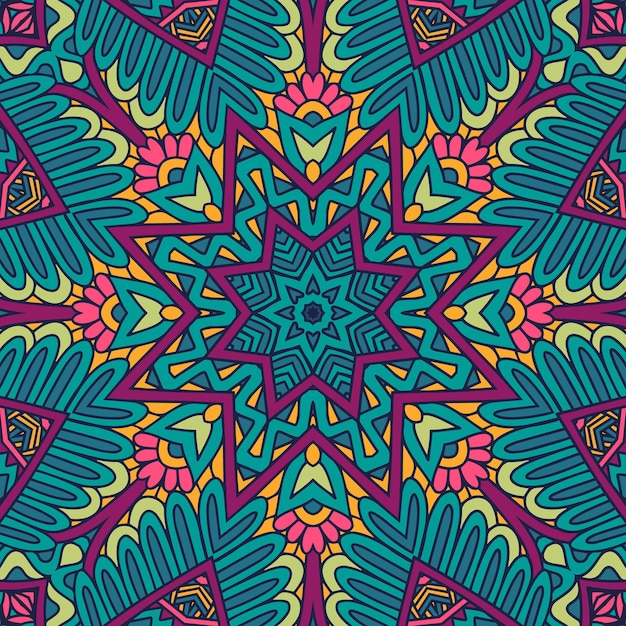 Flor india tribal étnica diseño sin costuras Ornamento de patrón de mandala colorido festivo