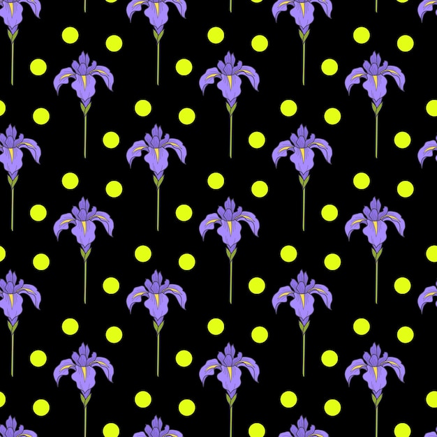 Flor de iris y diseño de patrones sin fisuras de puntos