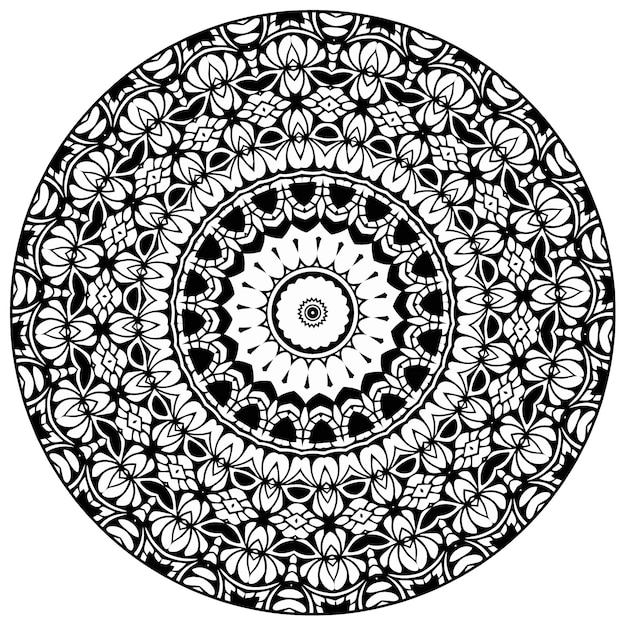 Flor islámica abstracta, diseño de henna árabe, símbolo de yoga. Fondo blanco, contorno negro.