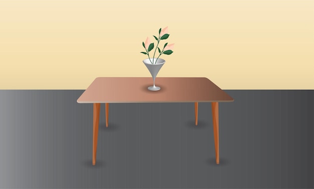 Vector flor y jarrón sobre la mesa