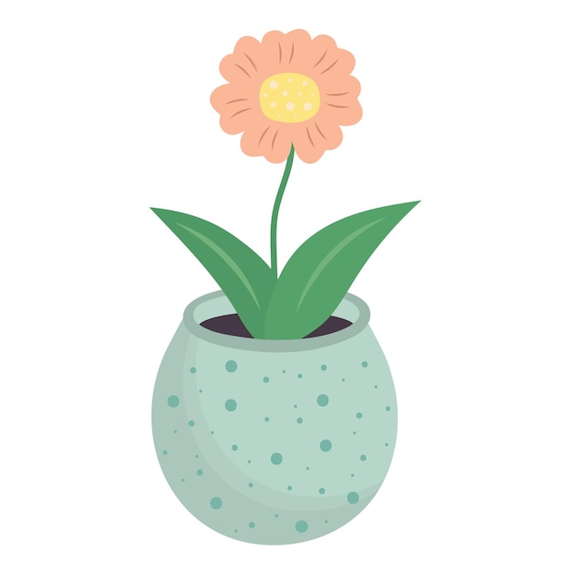 Flor linda con hojas en una olla Ilustración vectorial aislada sobre fondo blanco