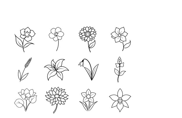 flor, línea, arte, vector