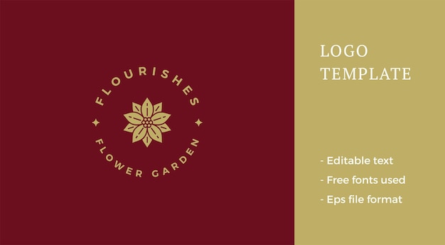 Flor de loto dorada logotipo minimalista premium ilustración vectorial jardín de flores de plantas de primavera