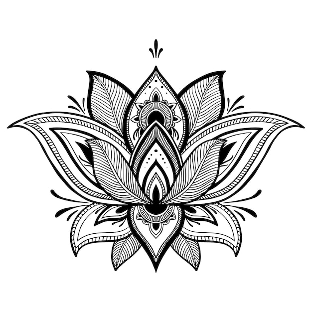 Flor de loto de filigrana vector negro dibujado a mano
