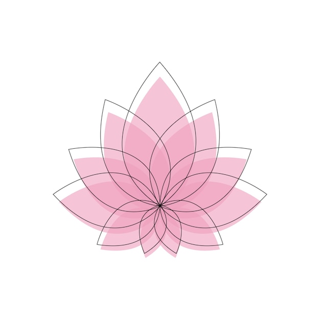 Flor de loto rosa con contorno de una línea