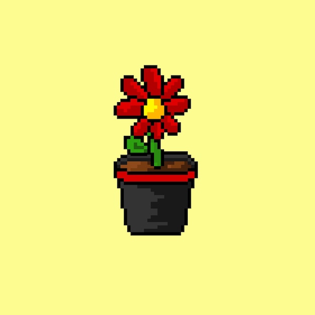 Flor en la maceta con estilo pixel art