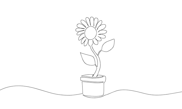 Flor en maceta Ilustración dibujada a mano Arte lineal