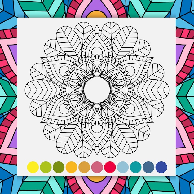 Vector flor de mandala para adultos relajante libro para colorear.