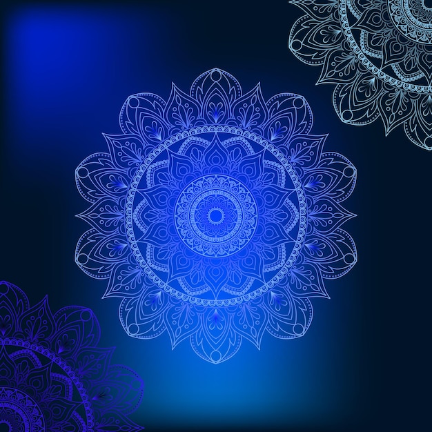 Flor de mandala centro de círculo fondo de neón azul claro patrón de ornamento redondo
