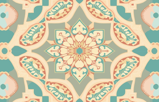 Flor mandala de patrones sin fisuras tono pastel Línea de tejido gráfico abstracto moderno elegante mínimo