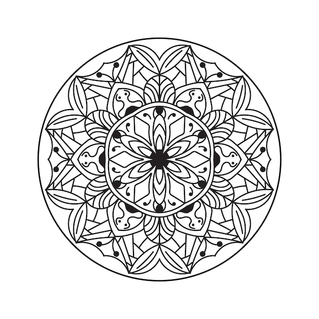 Flor de mandala simple en blanco y negro para libro de colorear Elementos decorativos vintage